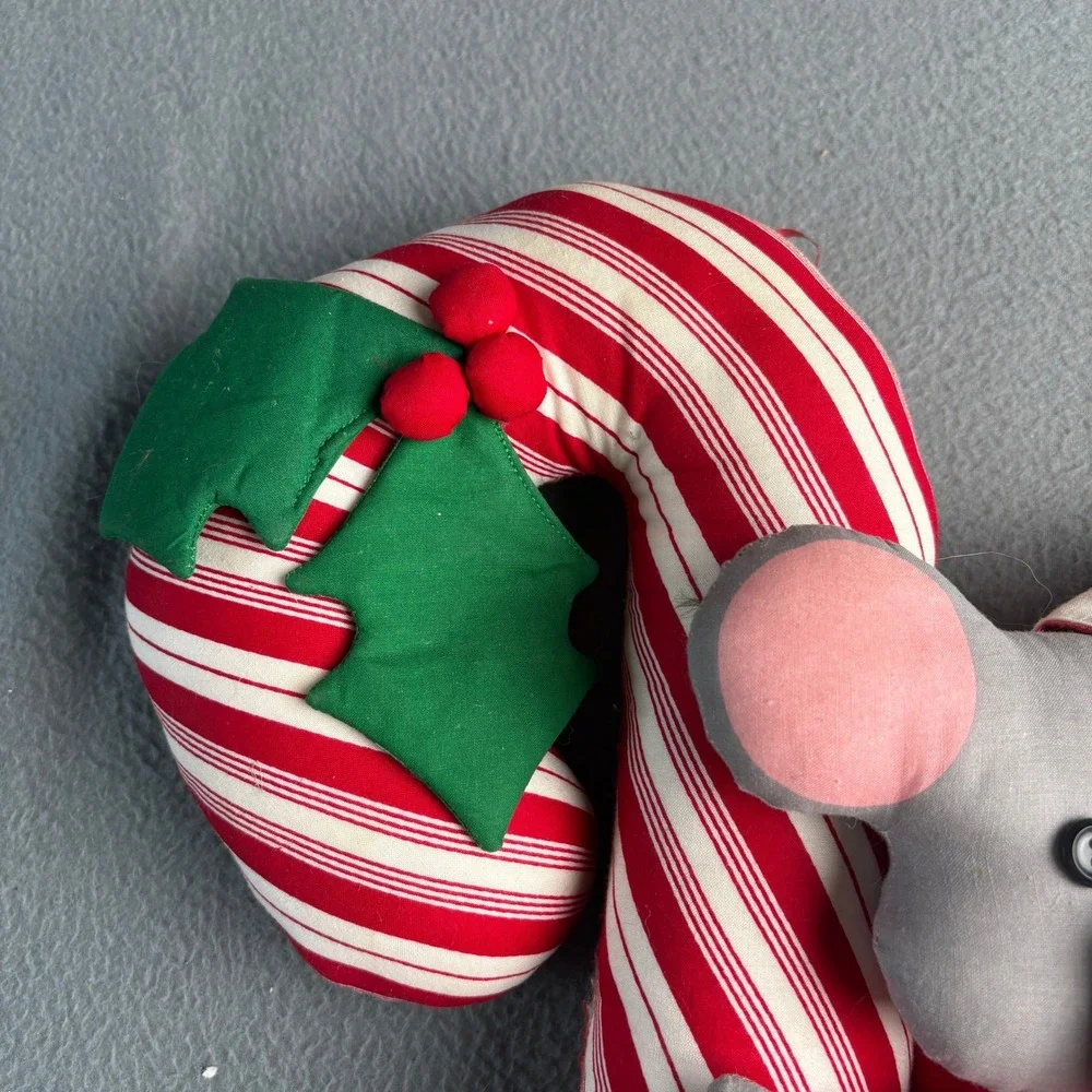 Vintage Christmas Mouse Hugging Candy Cane Plush Wall Hanging Decor 21